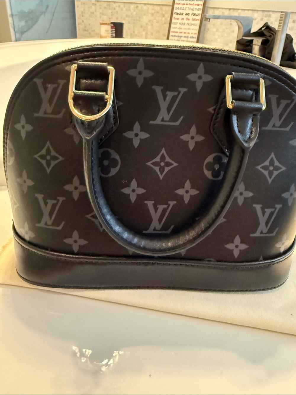 1.1 LV Black Monogram Mini Dome Satchel with Gold Hardware